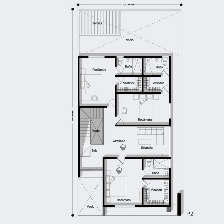Planos de casa moderna de 2 niveles con 3 recámaras y 4.5 baños.