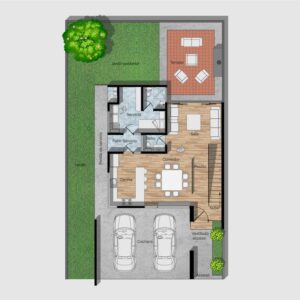 Planos de casa moderna de lujo de 2 niveles con cochera y terraza.