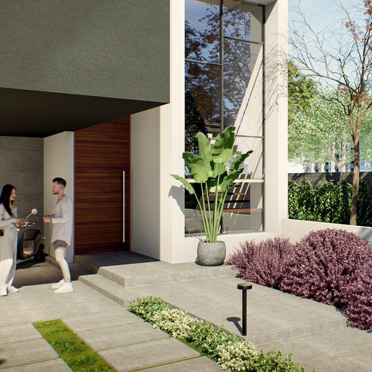 Planos de casa moderna de 2 pisos con 3 recámaras y diseño de fachada minimalista.